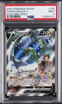 2021 POKEMON SWORD & SHIELD EVOLVING SKIES #194 FULL ART/RAYQUAZA V PSA 9 - Image 1