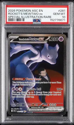 2026 POKEMON ASC EN-ASCENDED HEROES #281 TEAM ROCKET'S MEWTWO EX PSA 10 - Image 1