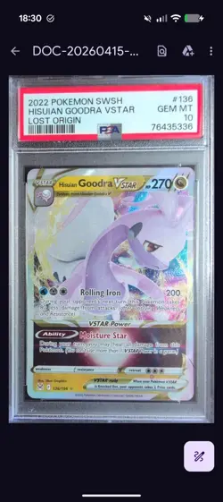Hisuian Goodra VSTAR SWSH Lost Origin Card 136/196 PSA 10 Pokemon - Image 1