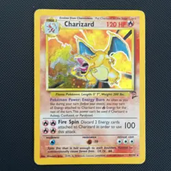Pokemon Charizard 004/130 Base Set 2 Holo Rare 120 HP English Card swirl blowing - Image 1