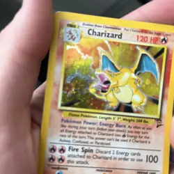 Pokemon Charizard 004/130 Base Set 2 Holo Rare 120 HP English Card swirl blowing - Image 3