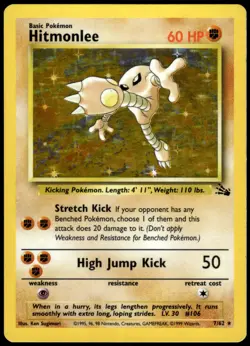 Hitmonlee 7/62 Fossil Holo Rare MP Pokemon 1999 - Image 1