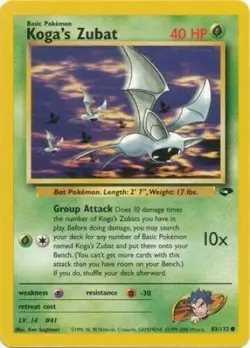Koga's Zubat 83/132 Gym Challenge Unlimited Vintage 2000 Pokemon Card - NM - Image 1