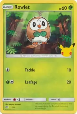 Rowlet 7/25 Non Holo McDonalds 25th Anniversary Promo Pokemon Card - NM - Image 1