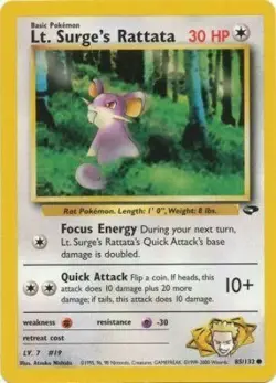 Lt. Surge's Rattata 85/132 Gym Challenge Unlimited Vintage Pokemon Card - NM - Image 1