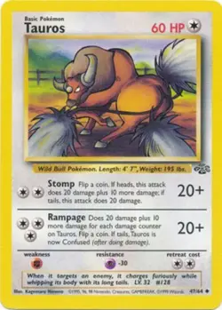 Tauros 47/64 Jungle Set Vintage 1999 Pokemon Card - NM - Image 1