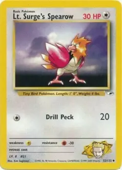Lt. Surge's Spearow 52/132 Gym Heroes Unlimited Vintage 2000 Pokemon Card - NM - Image 1