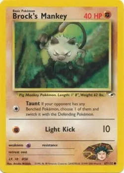 Brock's Mankey 67/132 Gym Heroes Unlimited Vintage 2000 Pokemon Card - NM - Image 1