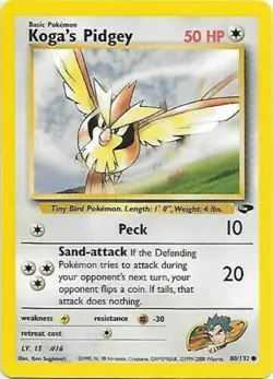 Koga's Pidgey 80/132 Gym Challenge Unlimited Vintage 2000 Pokemon Card - NM - Image 1