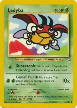 Ledyba 63/111 Neo Genesis Set Unlimited Pokemon Card - NM - Image 1