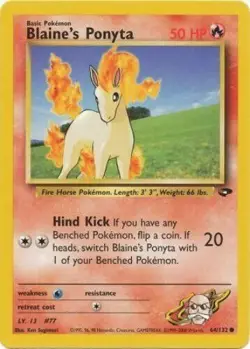 Blaine's Ponyta 64/132 Gym Challenge Unlimited Vintage 2000 Pokemon Card - NM - Image 1