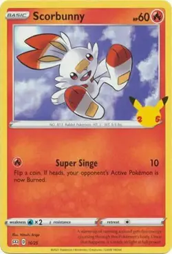 Scorbunny 16/25 Non Holo McDonalds 25th Anniversary Promo Pokemon Card - NM - Image 1