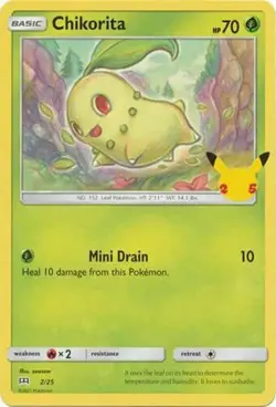 Chikorita 2/25 Non Holo McDonalds 25th Anniversary Promo Pokemon Card - NM - Image 1
