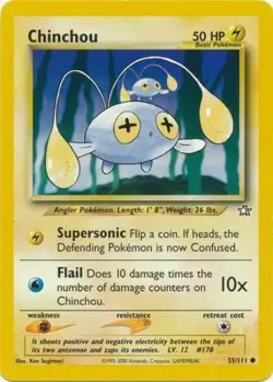 Chinchou 55/111 Neo Genesis Set Unlimited Pokemon Card - NM - Image 1