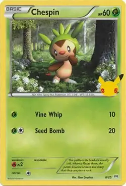 Chespin 6/25 Non Holo McDonalds 25th Anniversary Promo Pokemon Card - NM - Image 1