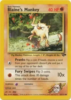 Blaine's Mankey 63/132 Gym Challenge Unlimited Vintage 2000 Pokemon Card - NM - Image 1