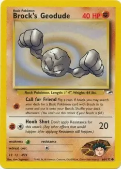 Brock's Geodude 66/132 Gym Heroes Unlimited Vintage 2000 Pokemon Card - NM - Image 1