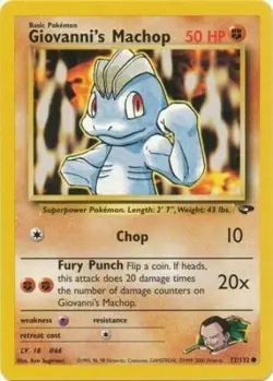 Giovanni's Machop 72/132 Gym Challenge Unlimited Vintage 2000 Pokemon Card - NM - Image 1