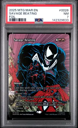 2025 MTG Marvel'S Spider-Man: Source Material #0026 Savage Beating Foil PSA 7 - Image 1