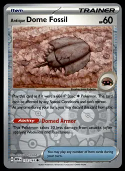 Antique Dome Fossil 152/165 Common 151 Pokemon Reverse Holo Near Mint - Image 1