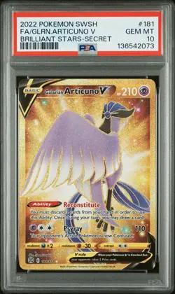 2022 Pokemon Sword & Shield Brilliant Stars Glrn. Articuno V Fa PSA 10 #181 - Image 1