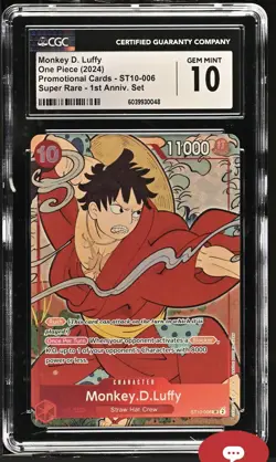 Monkey.D.Luffy CGC 10 English Version 1st Anniversary Set ST10-006 One Piece - Image 1