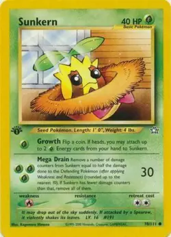 Sunkern 78/111 1st Edition Neo Genesis Pokemon Card - NM - Image 1