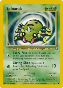 Spinarak 75/111 Neo Genesis Set Unlimited Pokemon Card - NM - Image 1