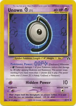 Unown D 47/75 Neo Discovery Uncommon Pokemon Card - NM - Image 1