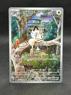 Pokemon Meowth 106/094 Holo Illustration Rare Me02: Phantasmal Flames 70 HP - Image 1