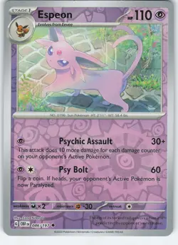 Espeon 086/197 Uncommon Reverse Holo SV03: Obsidian Flames NM Pokemon - Image 1