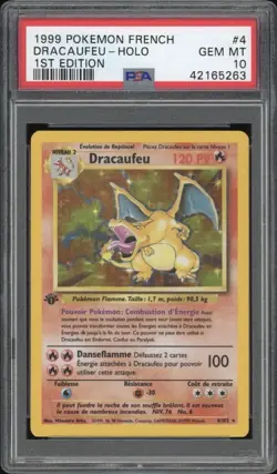 Pokemon Dracaufeu 1999 French Base Set 1st Edition Holo Rare PSA 10 #4/102 - Image 1