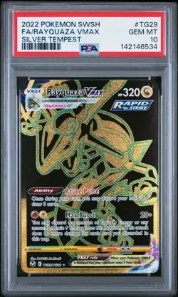 PSA 10 RAYQUAZA VMAX SILVER TEMPEST TG29 FULL ART 2022 POKEMON SWSH GOLD BLACK - Image 1