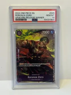 2024 One Piece Roronoa Zoro Op06 Pre Release Winner PSA 10 - Image 1