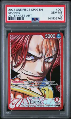 2024 ONE PIECE OP09-EMPERORS IN THE NEW WORLD ALTERNATE ART #001 SHANKS PSA 10 - Image 1