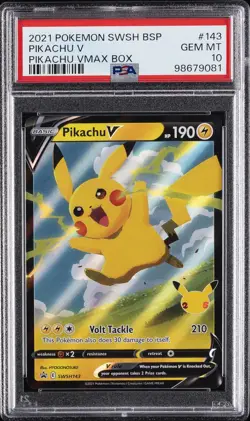 2021 POKEMON SWSH BLACK STAR PROMO PIKACHU VMAX BOX #143 PIKACHU V PSA 10 - Image 1