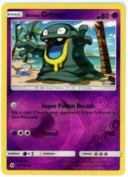 Pokemon TCG Alolan Grimer 57/149 Sun & Moon Base Set Reverse Holo - Image 1