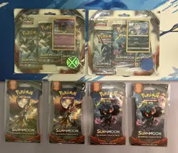 Pokemon S&M Burning Shadows-2 Blisters, 4 Sleeved Booster Packs Lot SEALED - Image 1
