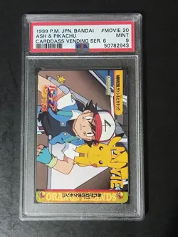 PSA 9 Ash & Pikachu #Movie 20 Pokemon Carddass Anime Vending Series 6 Card 1999 - Image 1