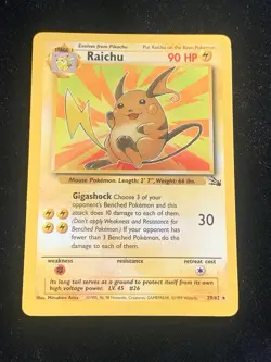 Vintage Pokemon TCG Fossil RAICHU #29/62 Non-Holo Unlimited Rare NM/LP - Image 1