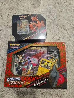 Pokemon Crown Zenith Regidrago V Collection Box & Galarian Zapdos TIN - Image 1