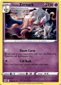 HISUIAN ZOROARK 076/196 HOLO R LOST ORIGIN POKEMON HOLO MP - Image 1