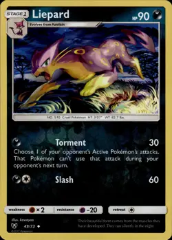 Pokemon TCG Reverse Holo Card Liepard Shining Legends 49/73 - Image 1