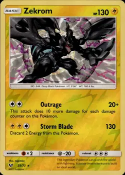 Pokemon TCG Reverse Holo Card Zekrom Shining Legends 35/73 - Image 1