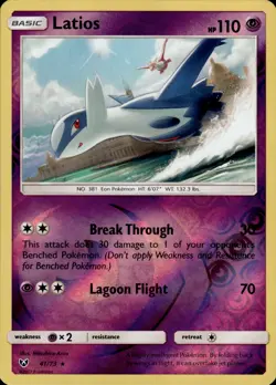 Pokemon TCG Reverse Holo Card Latios Shining Legends 41/73 - Image 1