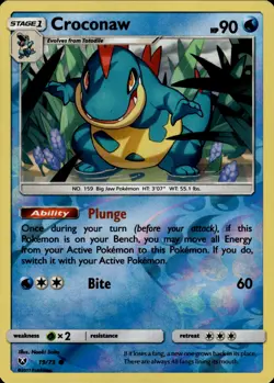 Pokemon TCG Reverse Holo Card Croconaw Shining Legends 19/73 - Image 1