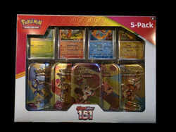 Pokemon TCG Scarlet & Violet 151 5 Tins Costco + 4 Promo Cards (NO PACKS) - Image 1