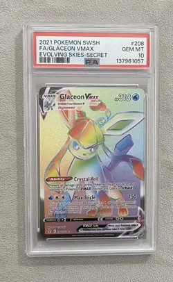 POKEMON SWORD SHIELD EVOLVING SKIES SECRET FULL ART/GLACEON VMAX PSA 10 New Cert - Image 1