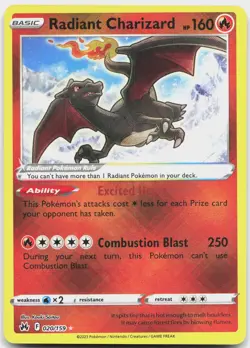 Radiant Charizard 020/159 Radiant Rare Crown Zenith Pokemon Near Mint - Image 1