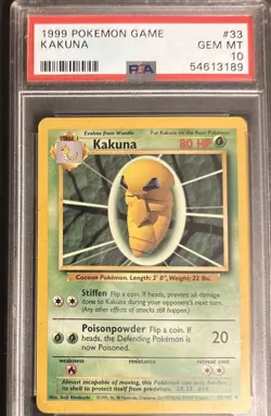 1999 Pokemon Game Kakuna Base Set Unlimited #33 PSA 10 Gem Mint - Image 1